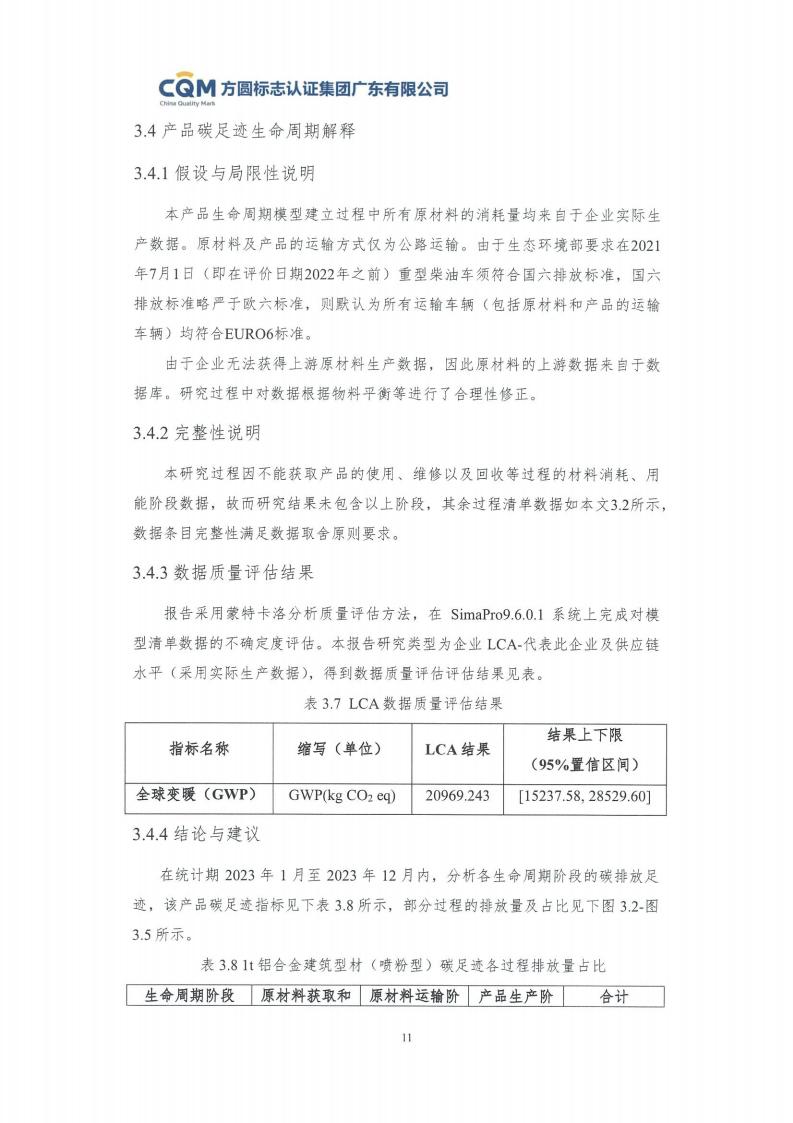 09鋁合金建筑型材（噴粉型）產(chǎn)品碳足跡評價報告-方圓蓋章(圖17)